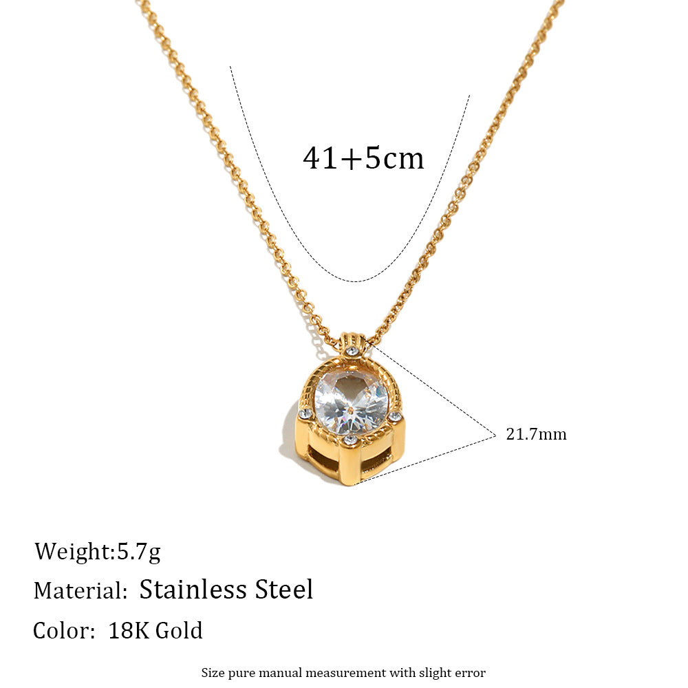 STUD 18K gold-plated stainless steel necklace with twisted edge oval clear zircon pendant