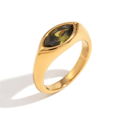 STUD olive green marquise gemstone ring with gold plating