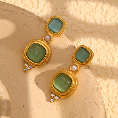 French vintage gemstone stud earrings – 18K gold-plated, waterproof, hypoallergenic by STUD (Shop Till You Drop)