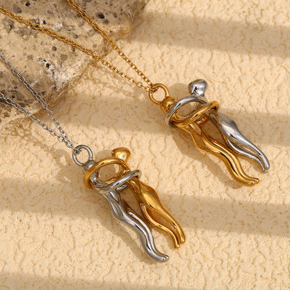 Gold and silver lovers embrace pendant necklace