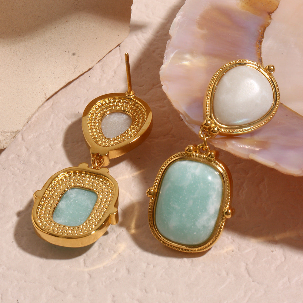 Elegant French Design Natural Amazonite 18K Gold-Plated