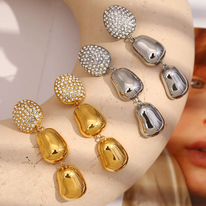 Gold peanut drop earrings – 18K gold-plated with zircon, waterproof, anti-tarnish by STUD (Shop Till You Drop)