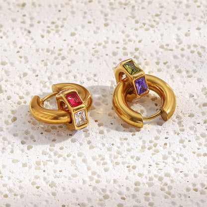 Gold-plated chunky hoop earrings with multicolor geometric gemstones – Aurora Gem Hoops by STUD