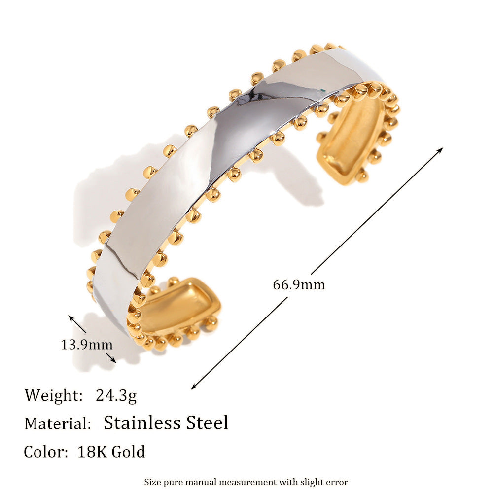 Sleek 18K Gold-Plated Beaded Edge Bangle for Women