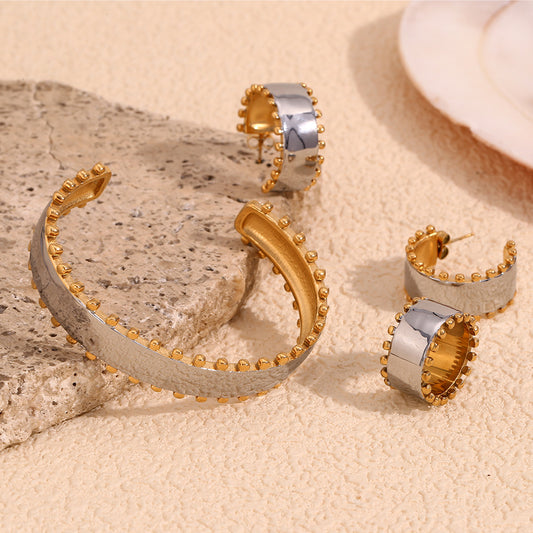 Elegant 18K Gold-Plated Beaded Edge Ring for Women