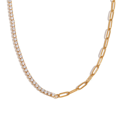 Close View of Gold paperclip chain necklace with zircon accents – 18K gold-plated, waterproof and hypoallergenic by STUD (Shop Till You Drop)