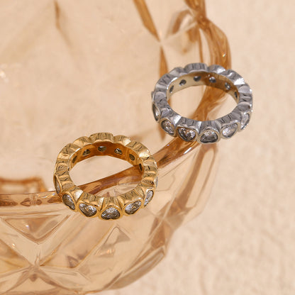 Detail view of zircon heart ring