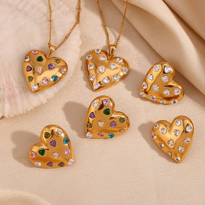 Beaded heart earrings with multicolor zircon sparkle