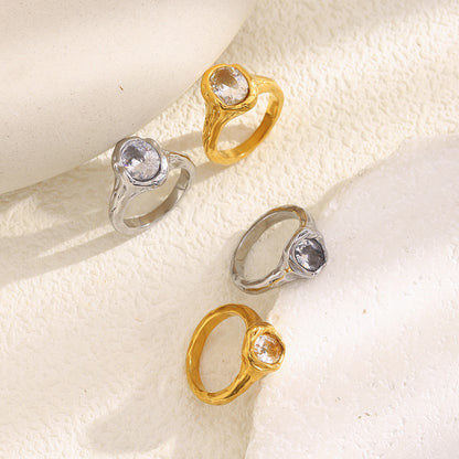 Silver zircon statement ring with textured molten design – STUD Jewelry