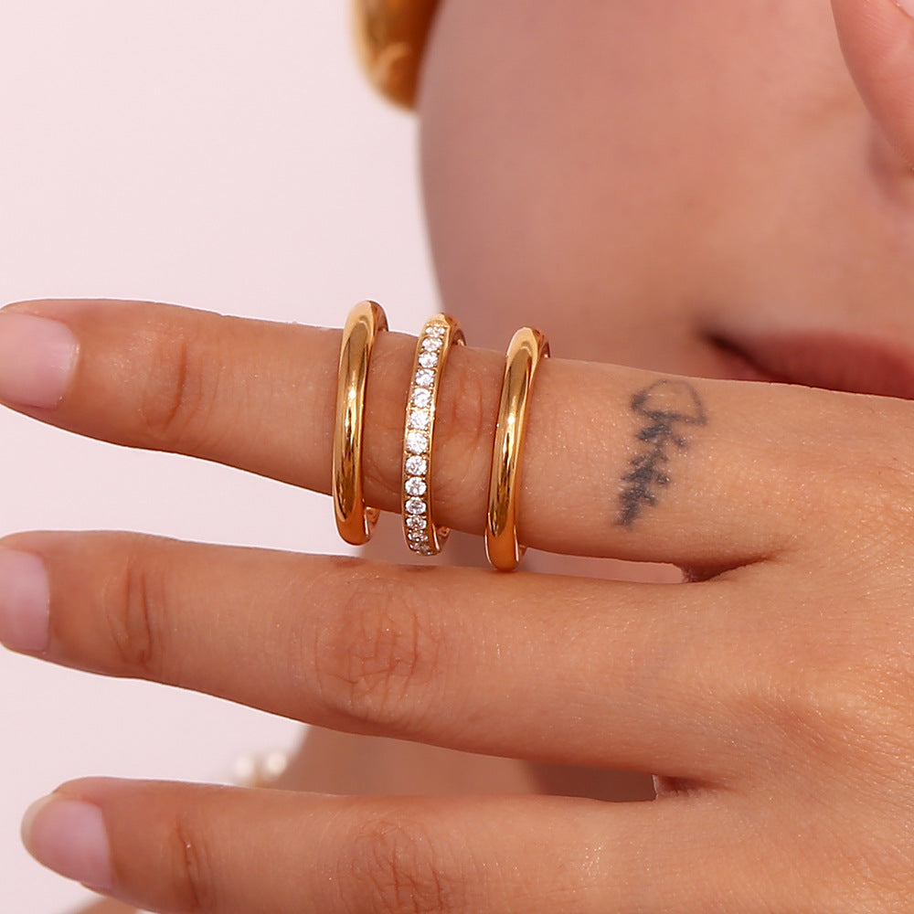 18K Gold-Plated Minimalist Zircon Ring Set | Trio of Elegance