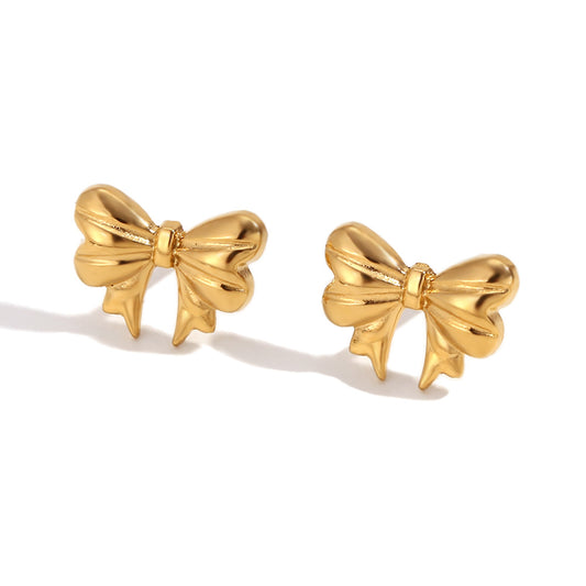 Gold bow stud earrings - 18K gold plated, skin safe and tarnish-free by STUD