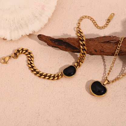 Black onyx heart Figaro bracelet – 18K gold-plated, waterproof, hypoallergenic by STUD (Shop Till You Drop)