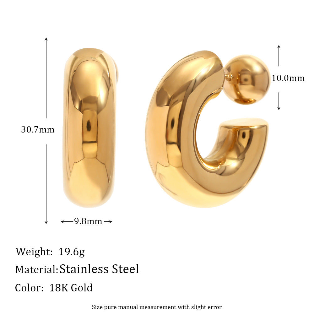 18K Gold-Plated Hollow Tube Ball Hoop Earrings