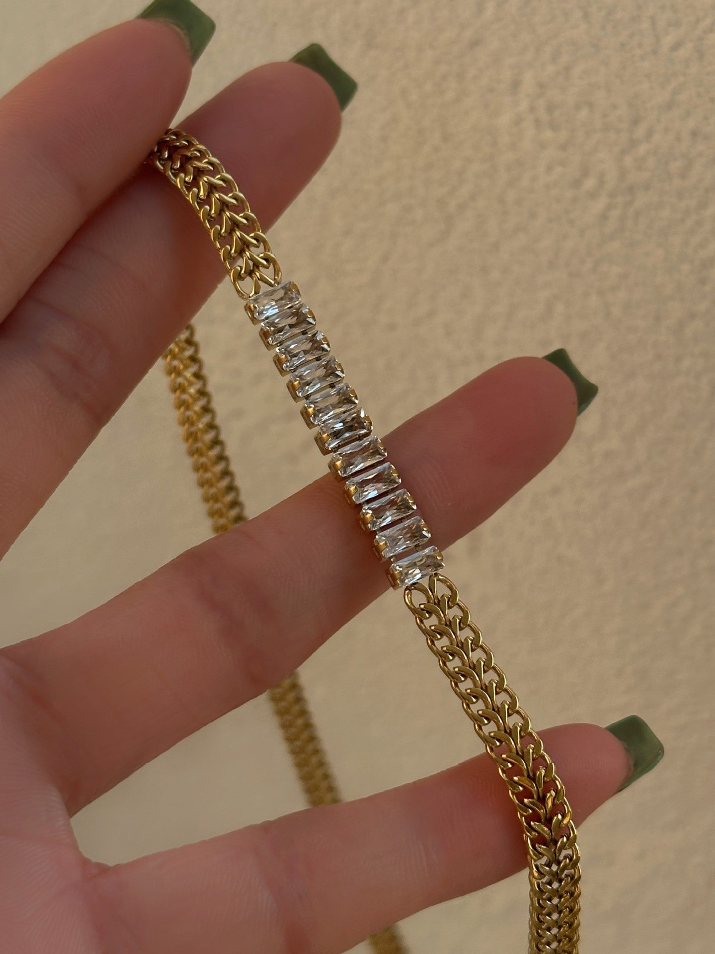 Vintage Double Layer Cuban Link Bracelet – 18K Gold Plated with Zircon Pendant