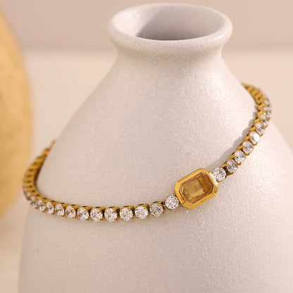 18K gold plated tennis bracelet with zircon and gemstone centerpiece – STUD
