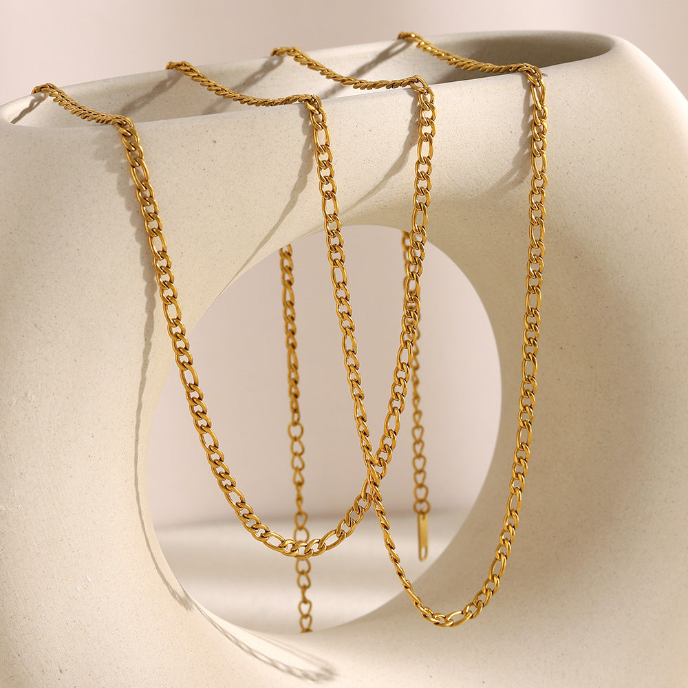3mm gold Figaro chain necklace with 18K plating in two sizes