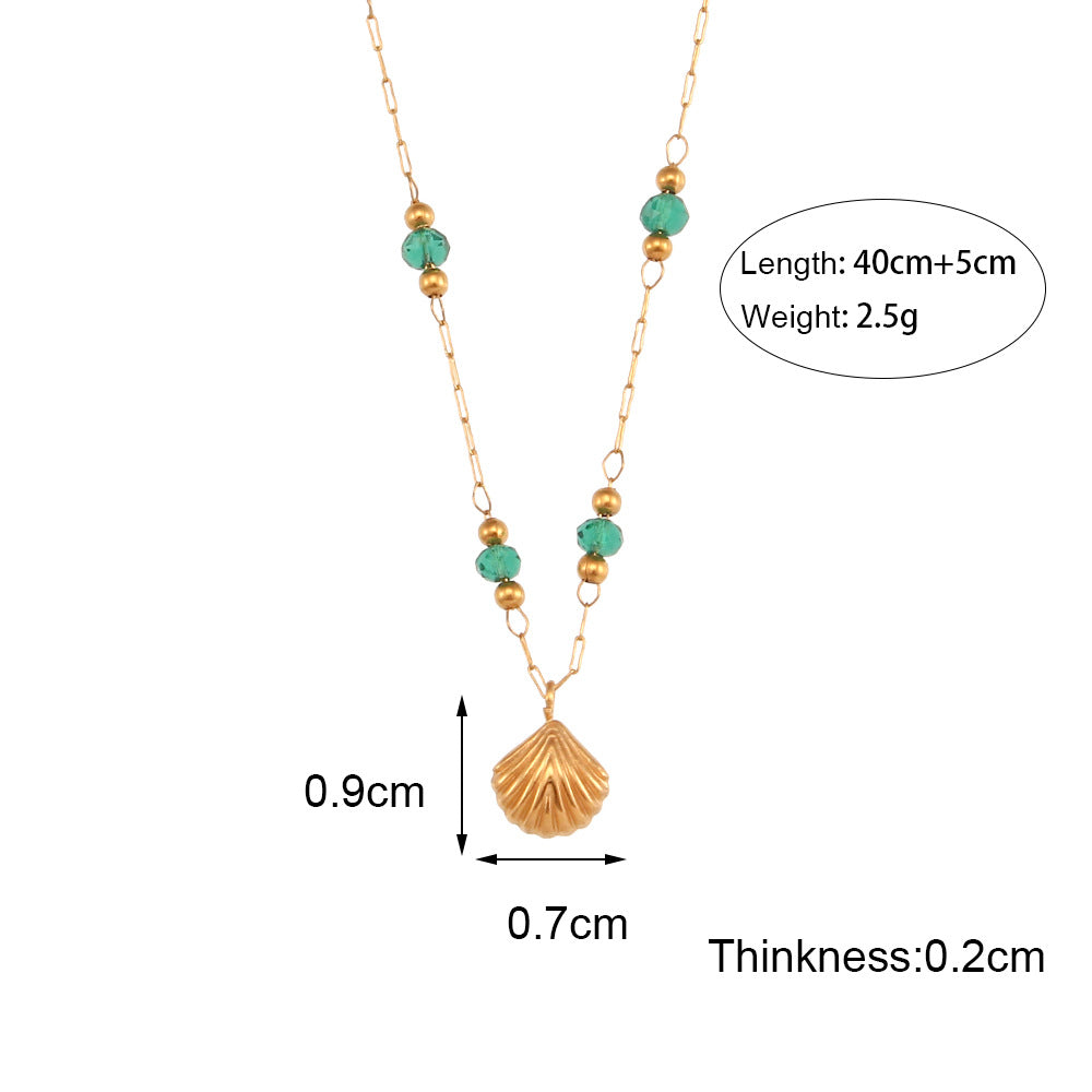 Minimalist Chic Green Bead & Shell Pendant Necklace