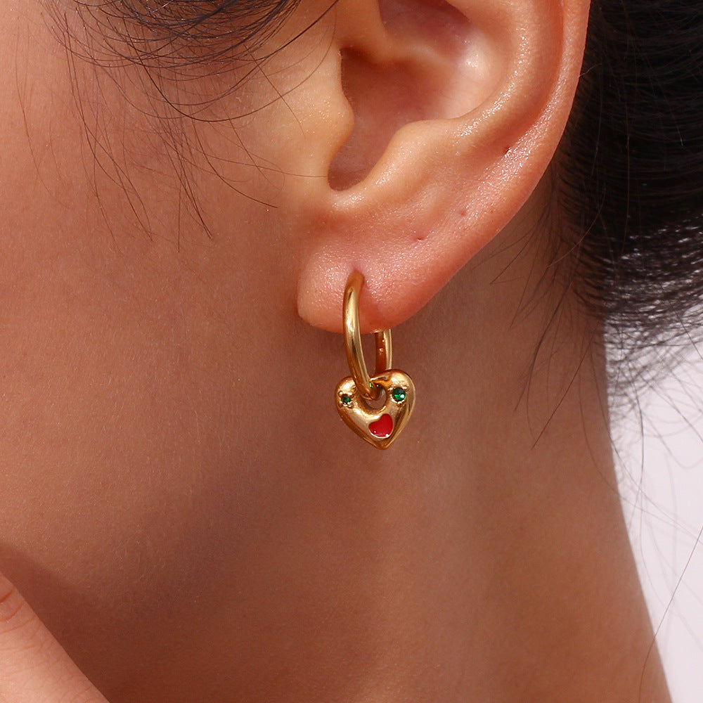 Cherry-Heart Hoop Earrings in 18K Gold