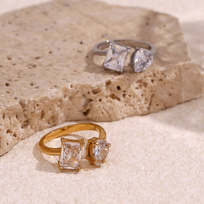 18K Gold Plated Geometric Zircon Open Ring