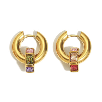 Gold-plated chunky hoop earrings with multicolor geometric gemstones – Aurora Gem Hoops by STUD