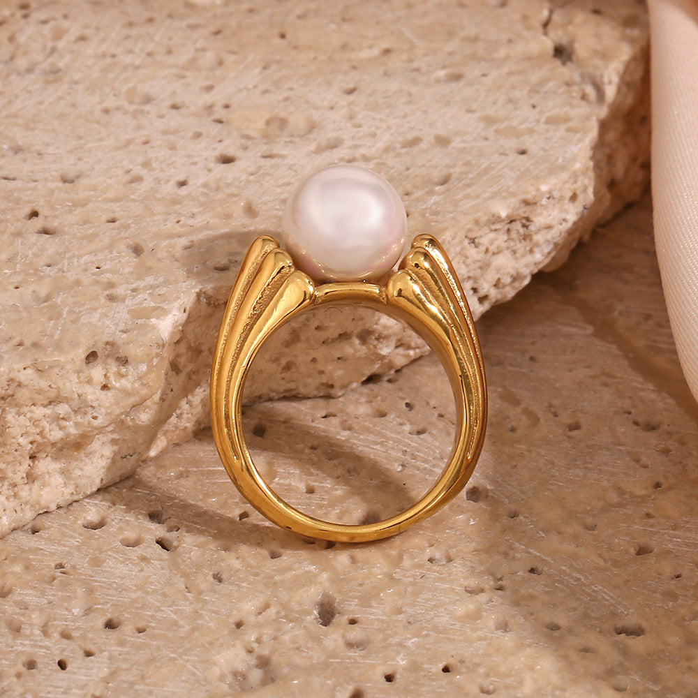 Dual-Sided Textured Pearl Ring | 18K Gold-Plated Stainless Steel