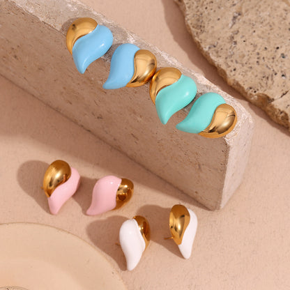 Teal Enamel Heart Stud Earrings