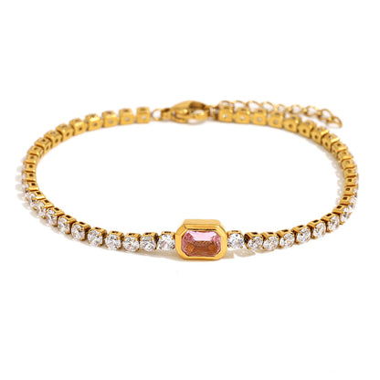 18K gold plated tennis bracelet with zircon and gemstone centerpiece – STUD