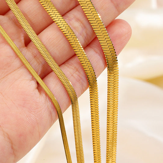 Flat snake chain necklace in 18K gold-plated stainless steel – sleek, minimalist design by STUD-Shop Till You Drop