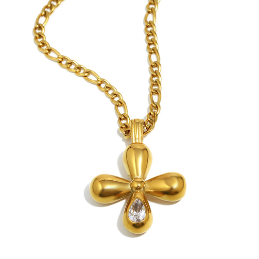 STUD Crystal Bloom Necklace – 18K gold-plated clear zircon cross pendant