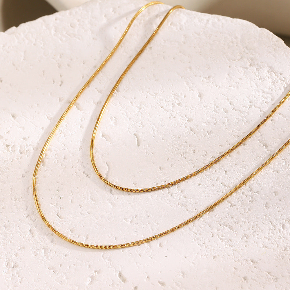 Double layer 18K gold plated snake chain necklace with minimalist design