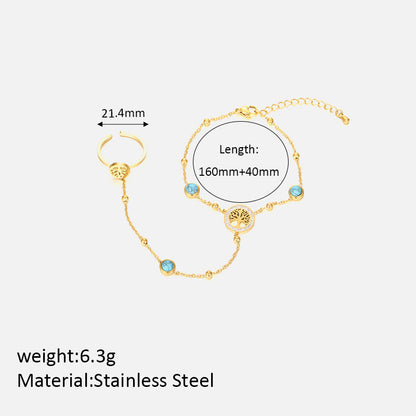 Size Details of Tree of Life hand chain bracelet with turquoise charm – gold plated and symbolic – STUD