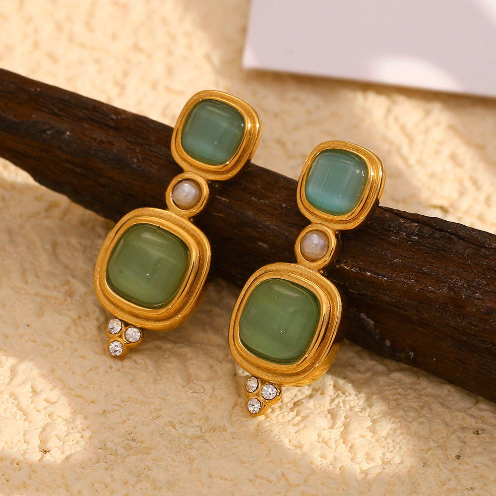 French Vintage Gemstone Stud Earrings