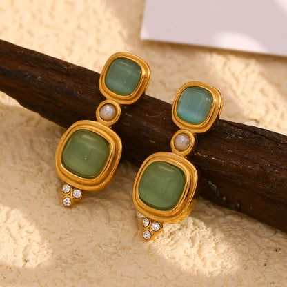 French vintage gemstone stud earrings – 18K gold-plated, waterproof, hypoallergenic by STUD (Shop Till You Drop)