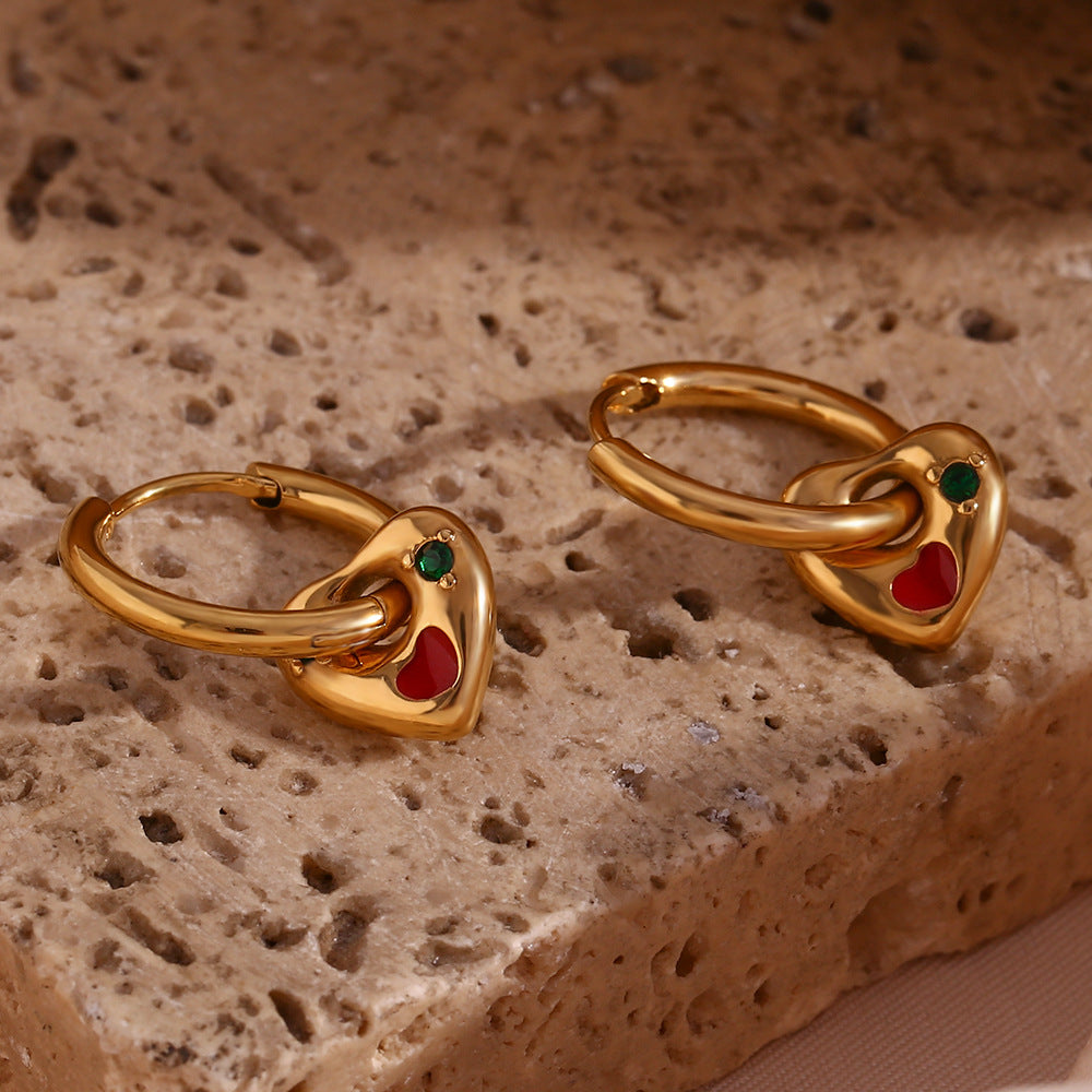 Cherry-Heart Hoop Earrings in 18K Gold