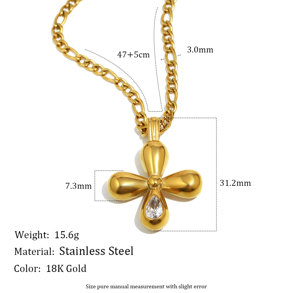 STUD Crystal Bloom Necklace – 18K gold-plated clear zircon cross pendant