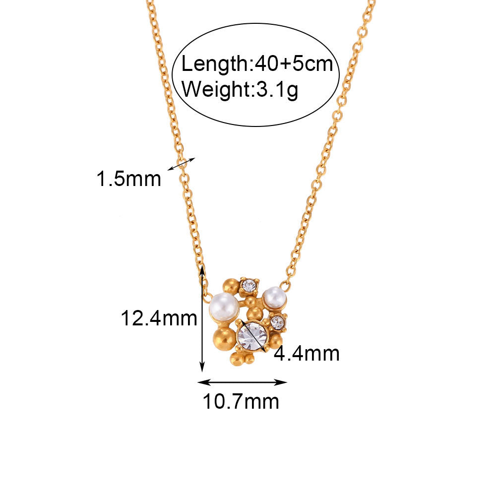 Elegant Floral Pearl and Crystal Necklace | 18K Gold-Plated Stainless Steel