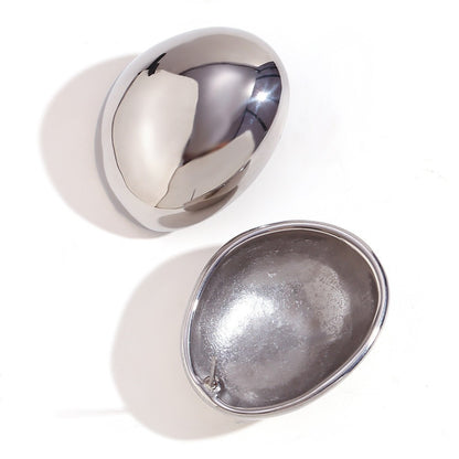 Silver hollow teardrop bead earrings – 3D design, polished stainless steel, hypoallergenic by STUD (Shop Till You Drop)