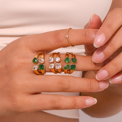 Elegant 18K Gold-Plated Double-Layer Heart & Teardrop Zircon Ring