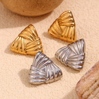 Bold 18K gold plated triangle stud earrings with sculpted wrap design – STUD