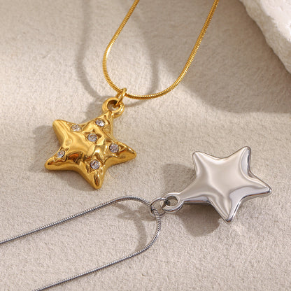 Gold 18K plated star pendant necklace with zircon crystal accents on snake chain – STUD