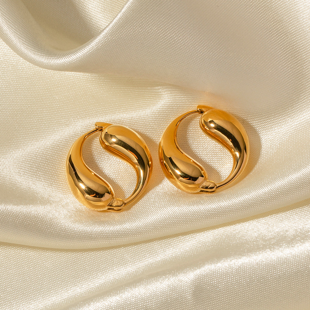 Yin-Yang Inspired 18K Gold Circle Hoop Earrings