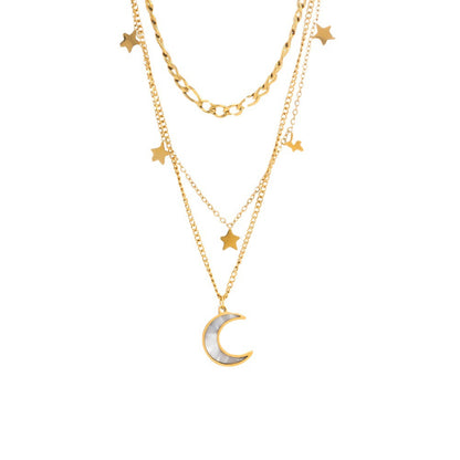 Triple layer celestial necklace with moon, star & stone charms – gold plated by STUD-Shop Till You Drop