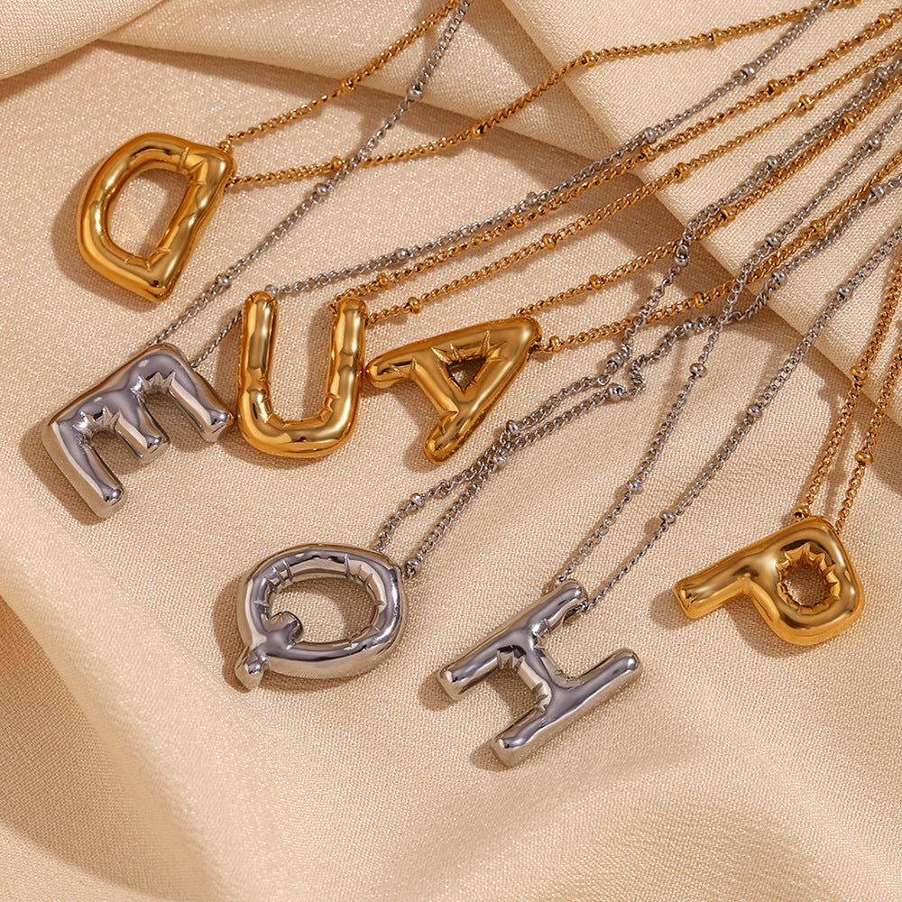 Trendy Balloon Letter Pendant Necklace – 18K Gold Plated Stainless Steel, Cute & Playful Design