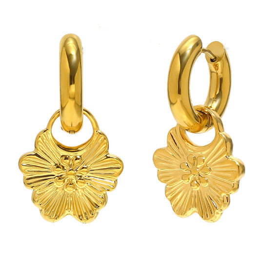 18K gold-plated flower hoop earrings by STUD – delicate floral charm, lightweight and waterproof