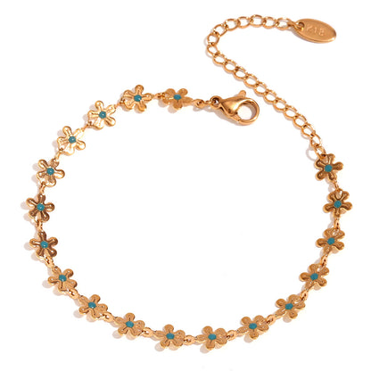 Retro blue flower bracelet – handcrafted 18K gold plated design by STUD-Shop Till You Drop
