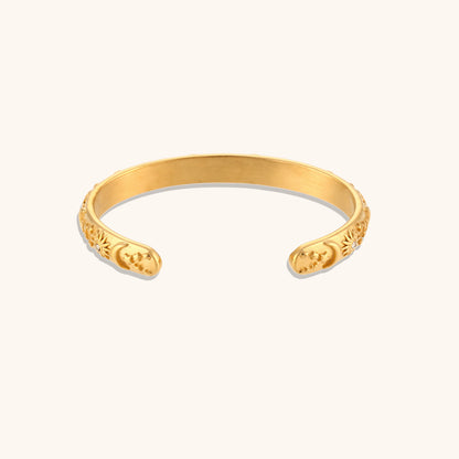 Star moon and sun bangle in polished gold finish