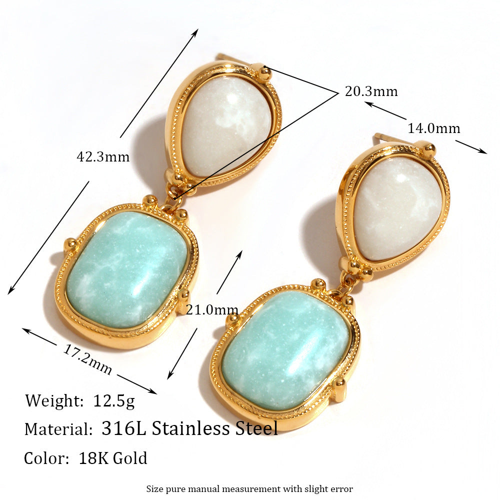 Elegant French Design Natural Amazonite 18K Gold-Plated