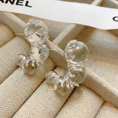 Gradient pearl hoop earrings with clear transparent beads – lightweight, hypoallergenic, minimal by STUD (Shop Till You Drop)
