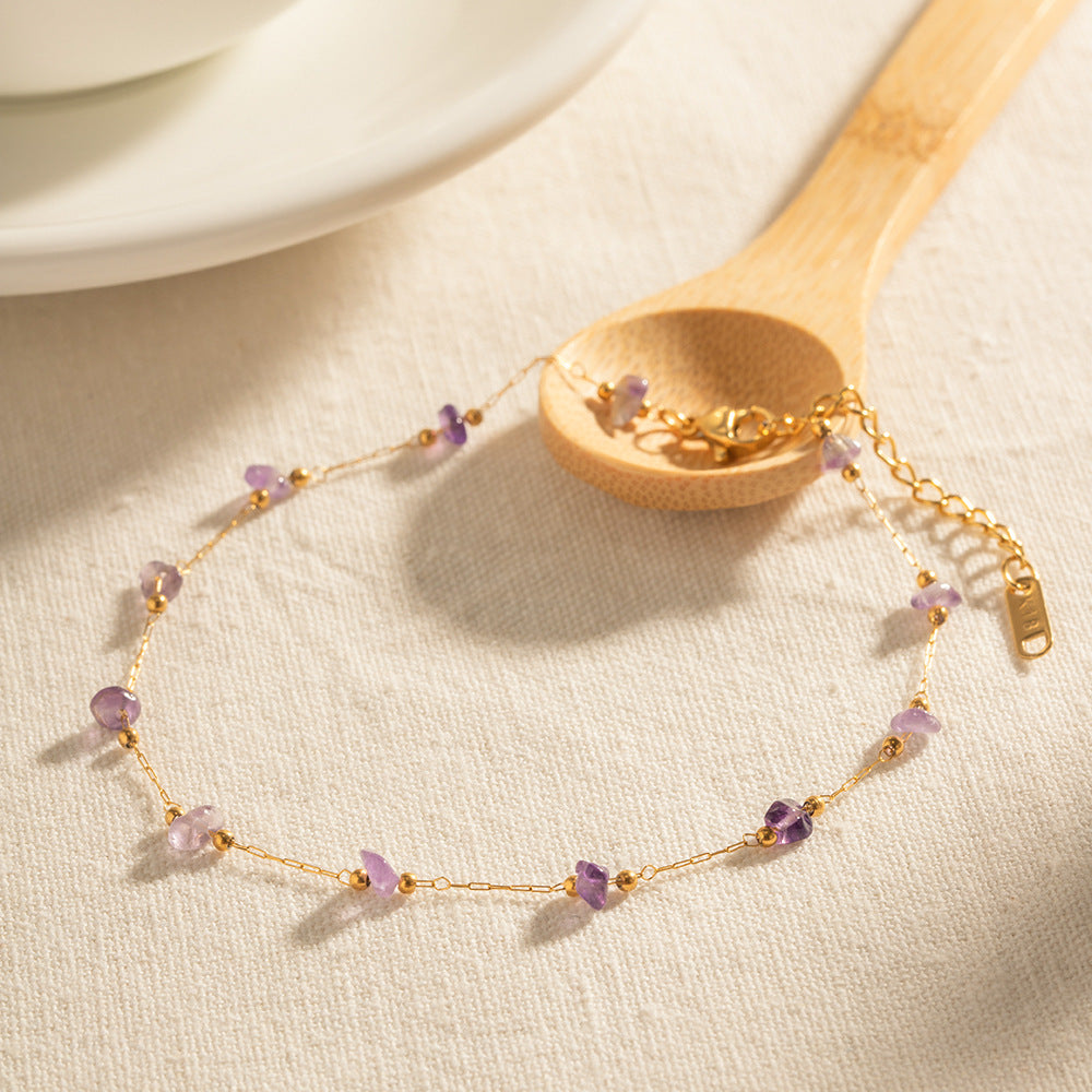 Purple Natural Stone Beaded Anklet