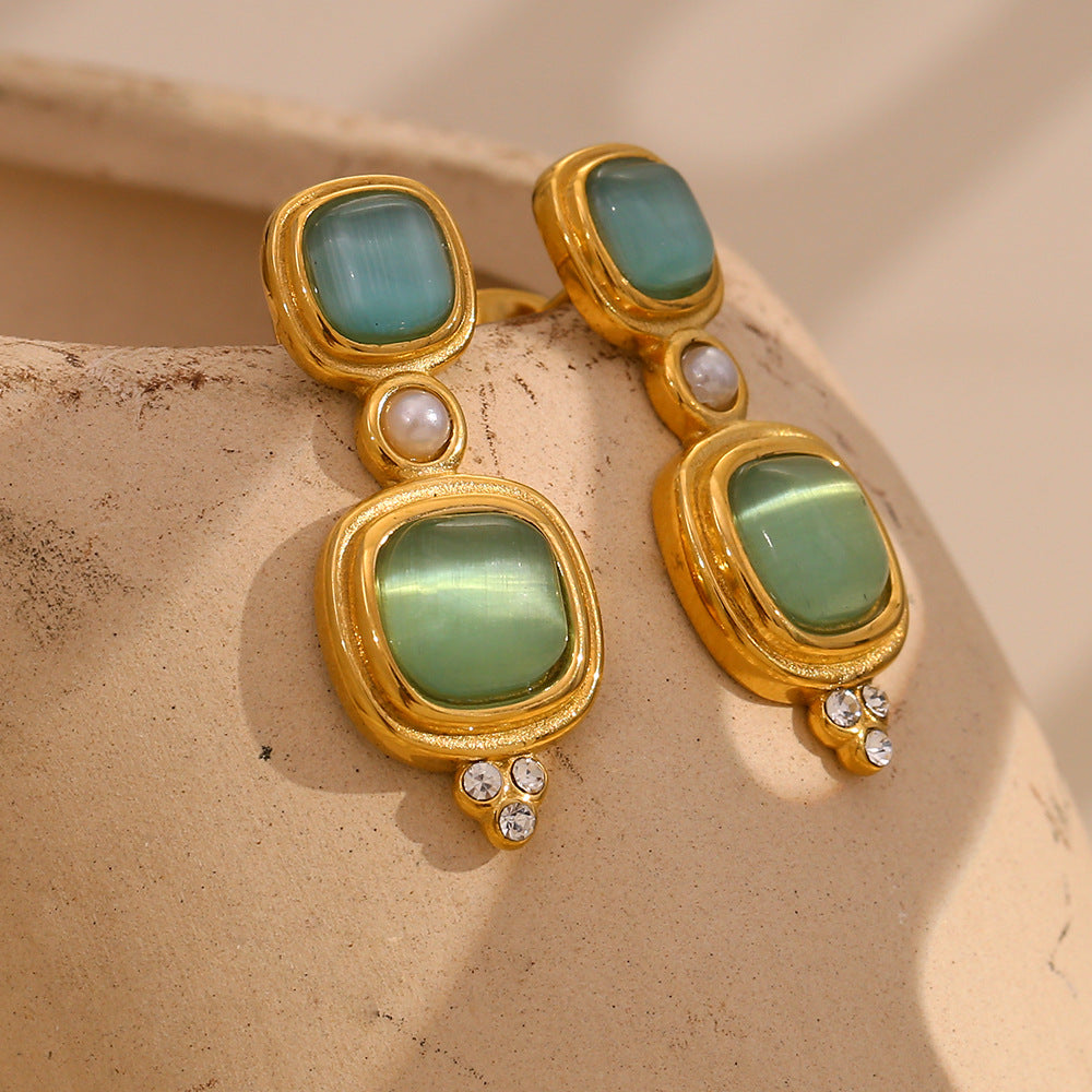 French Vintage Gemstone Stud Earrings